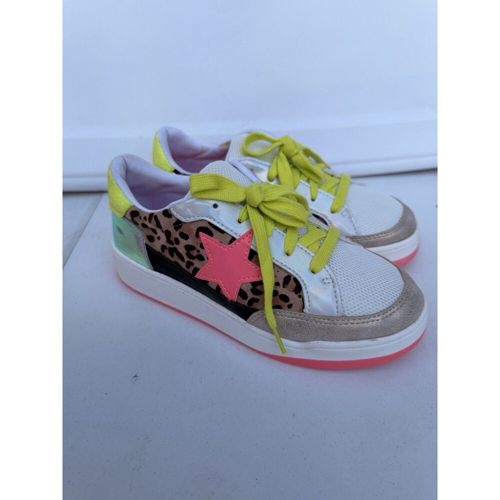Wonder Nation Girls CASUAL COURT Tennis Sneakers Sz 3 Leopard Pink Star. (0245)